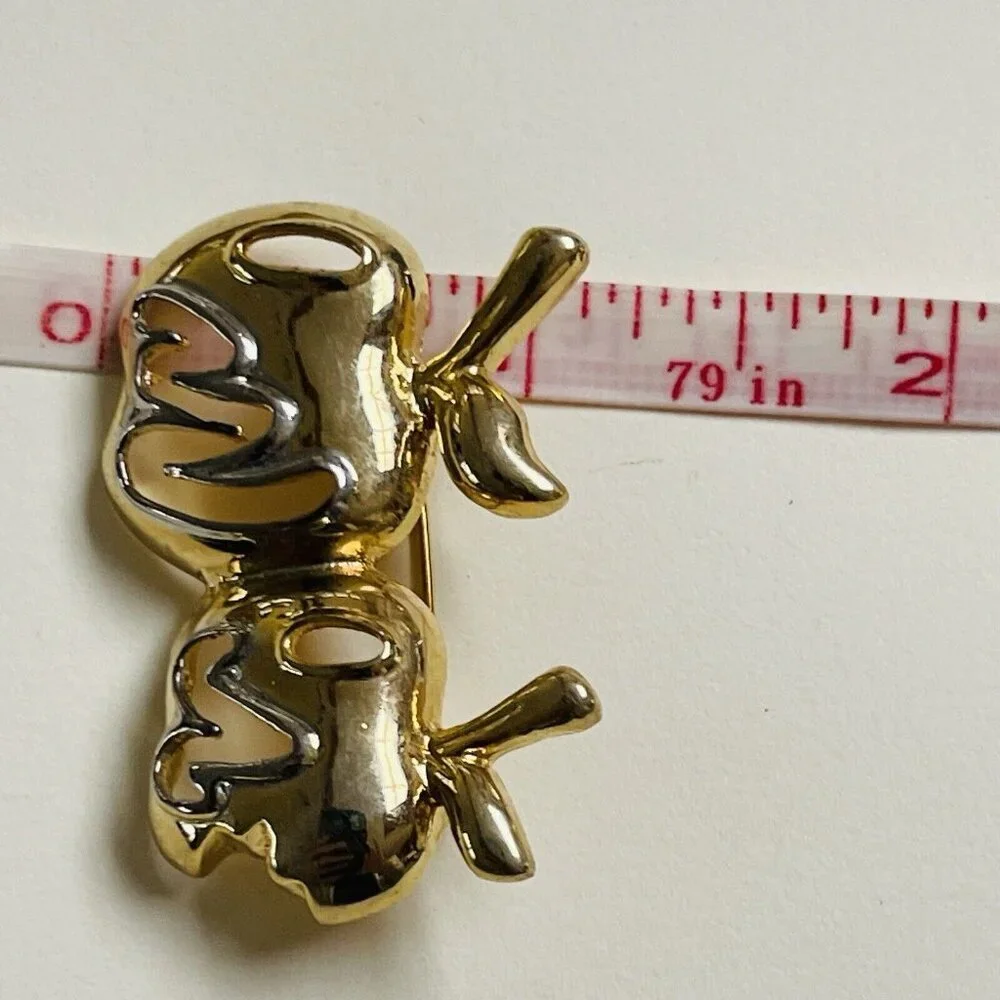 Vintage Two Tone Apple Brooch Pin Gold Silver Tone Festival County Fair